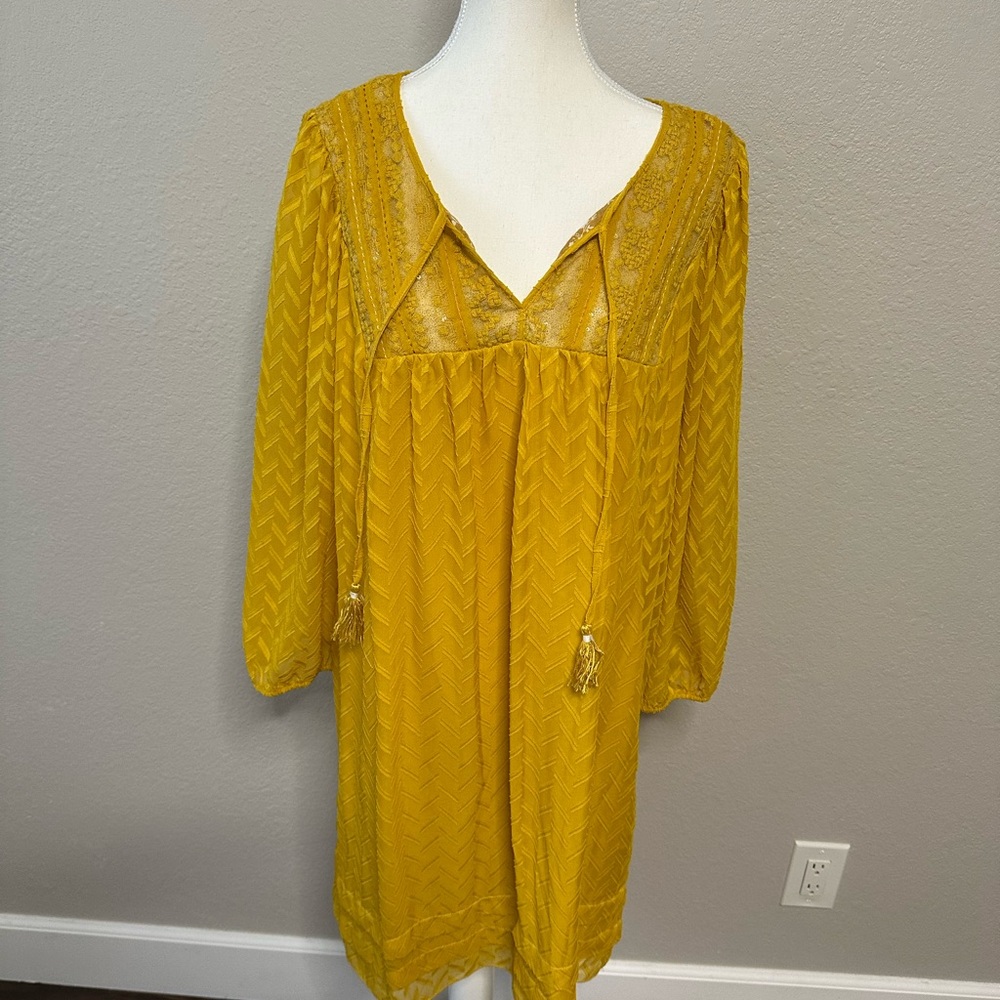 Anthropologie - Yellow Floral Dress with White Accents